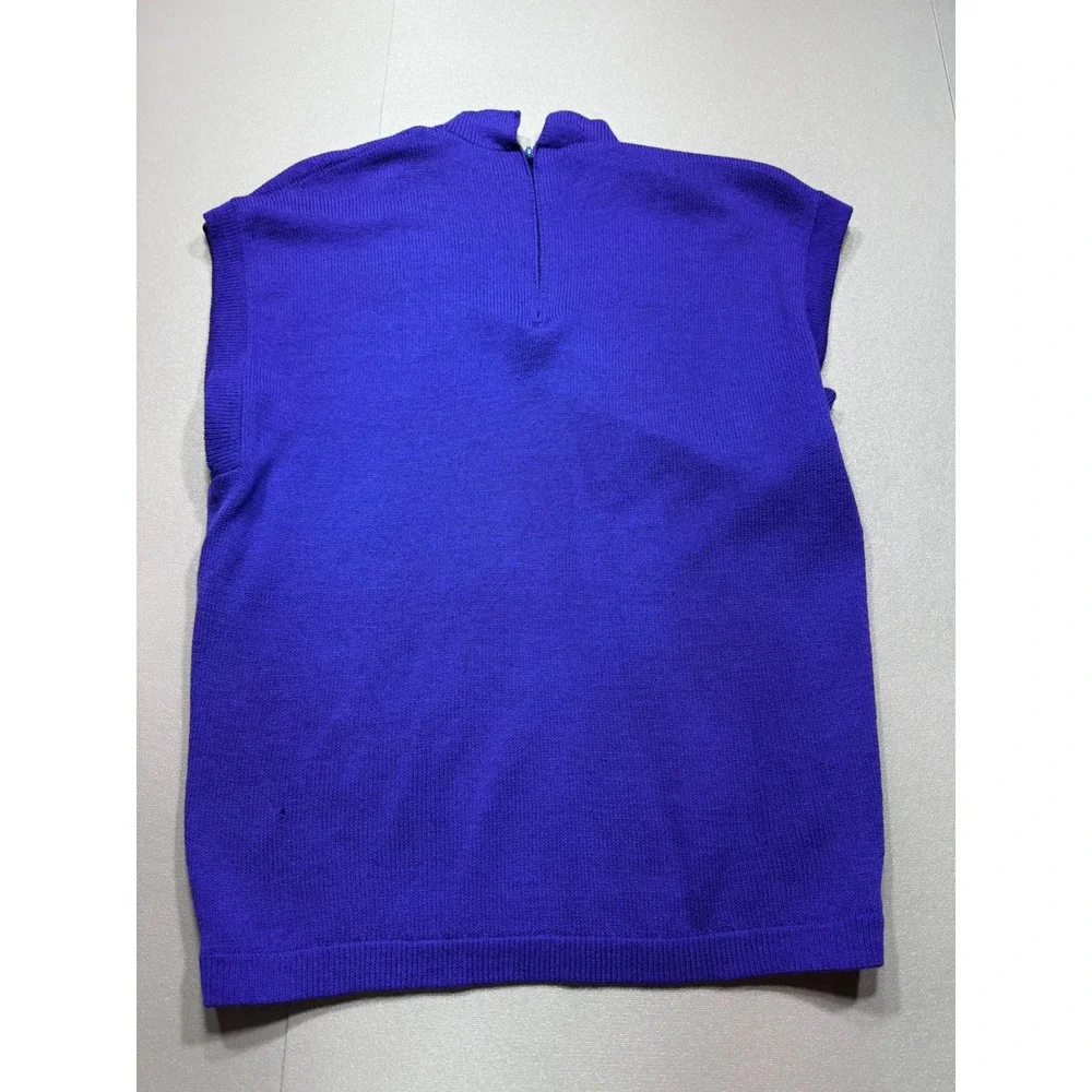 Vintage St. John Purple Knit Sweater Vest Mock Neck Back Zip Made in USA M *note - Picture 7 of 8